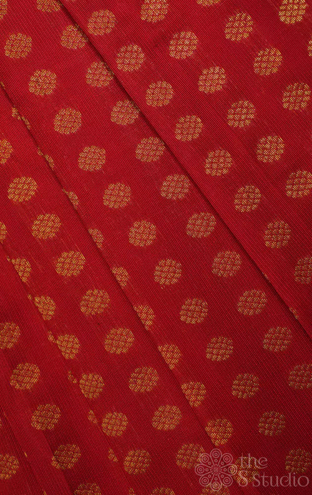 Red kanchi silk blouse fabric with kamalam motifs