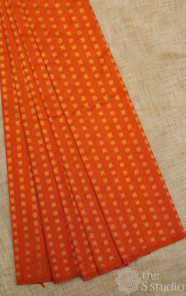 Orange kanchi silk blouse material with zari buttas