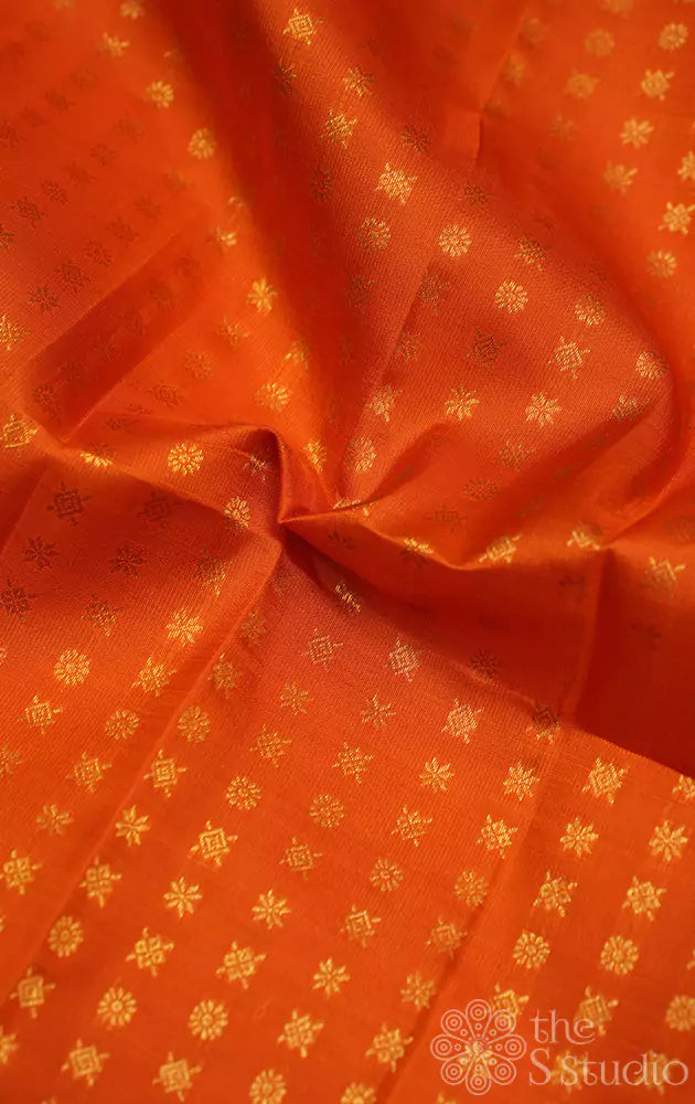 Orange kanchi silk blouse material with zari buttas