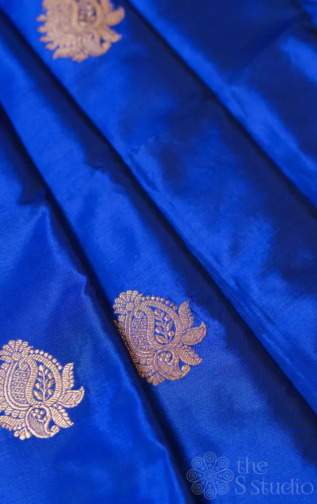 Royal blue benarasi silk blouse material with kadua zari buttas