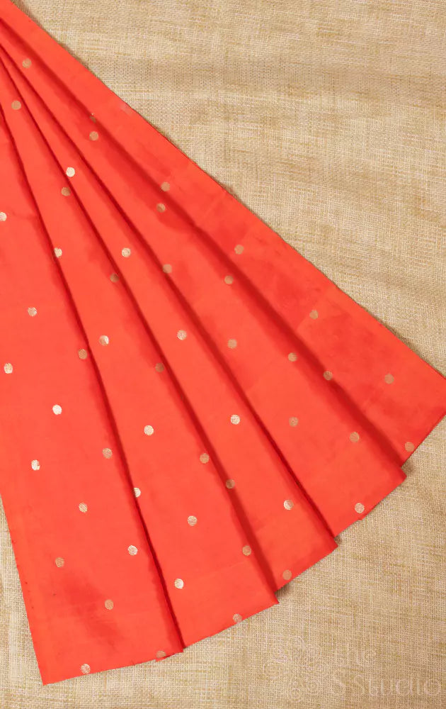 Orange benarasi silk blouse material with polka dots