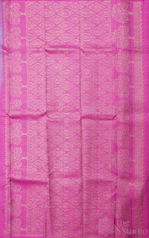 Aqua blue borderless kanchipuram silk saree with contrast pallu