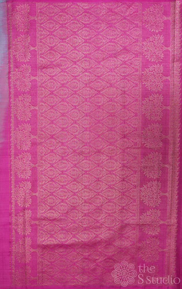 Aqua blue hand painted borderless kanchipuram silk saree