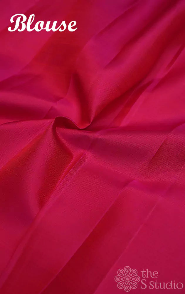 Bright blue checked kanchi silk saree with magenta thread woven buttas