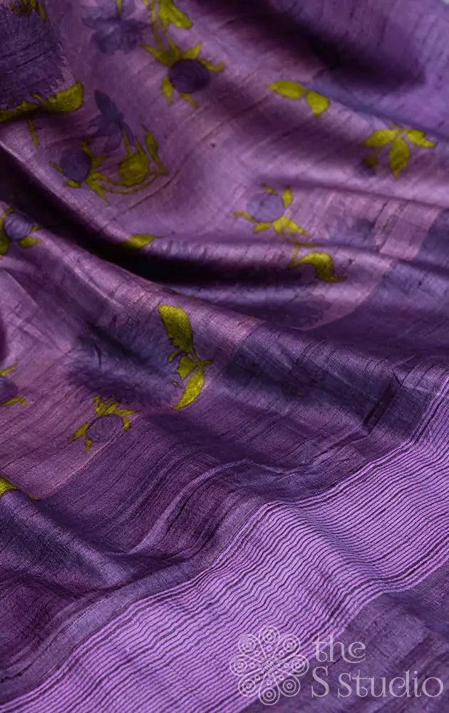 Lavender tussar silk saree with violet border