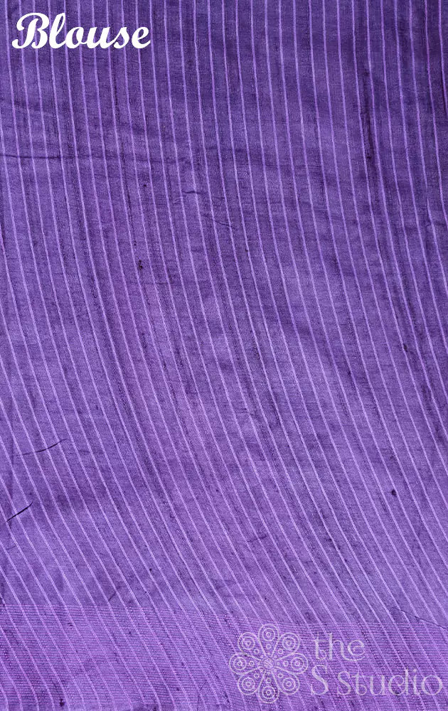Lavender tussar silk saree with violet border