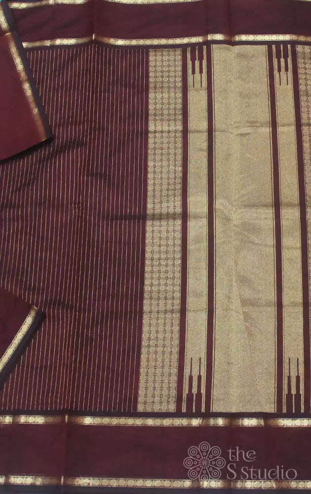 Maroon vertical zari lines silk cotton saree
