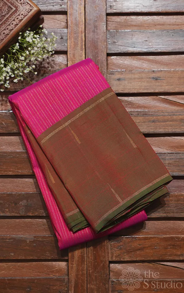 Rose kanjivaram silk saree with manthulir green border