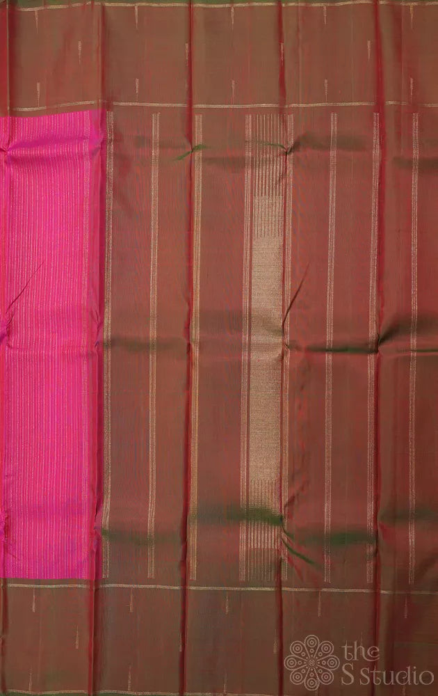 Rose kanjivaram silk saree with manthulir green border