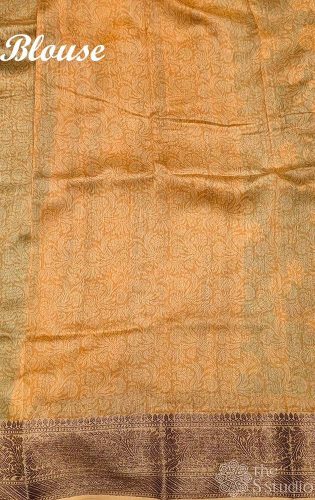 Pale green chanderi cotton saree with floral prints