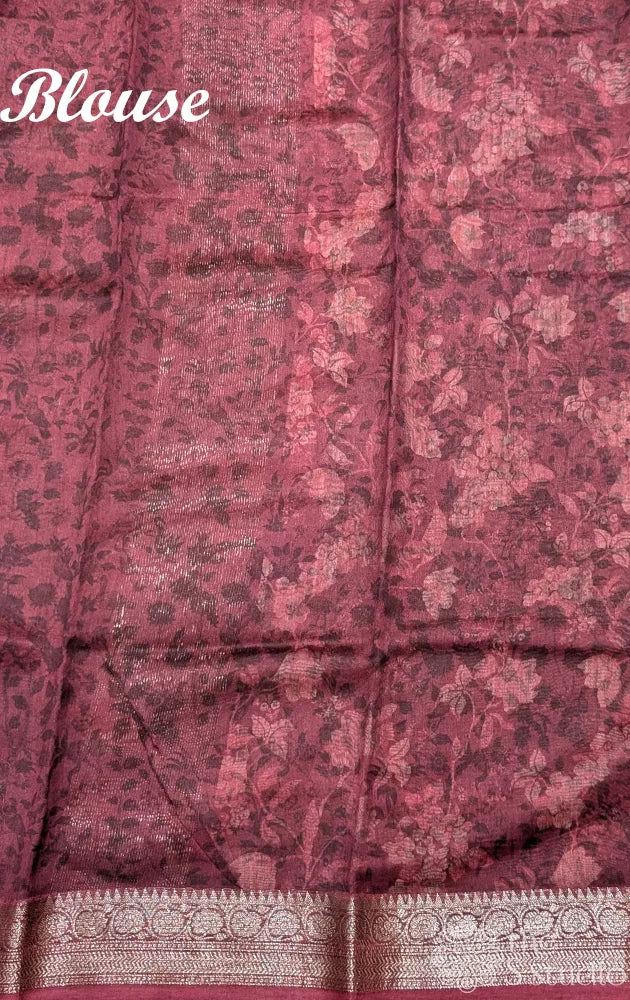 Maroon chanderi cotton saree with small antique zari border