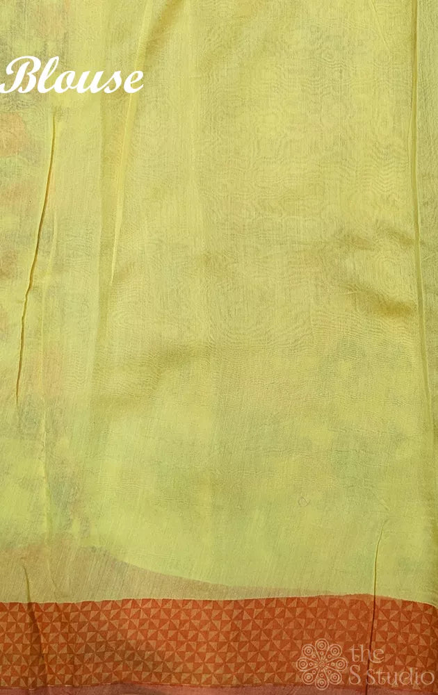 Yellow chanderi cotton saree with floral prints