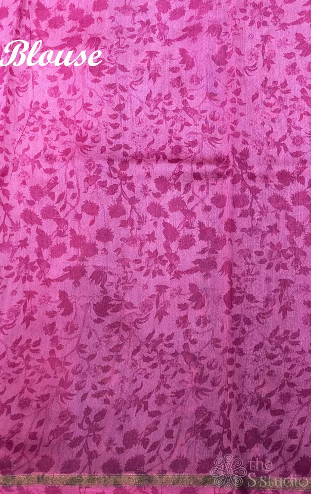 Off white chanderi cotton with purple floral prints