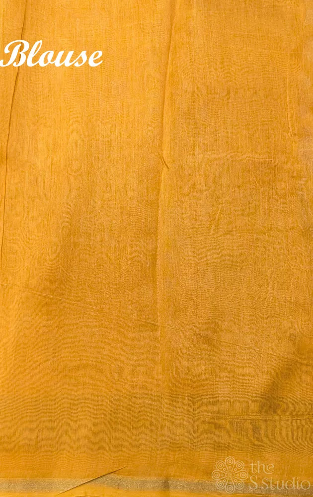 Yellow chanderi cotton saree with small floral prints