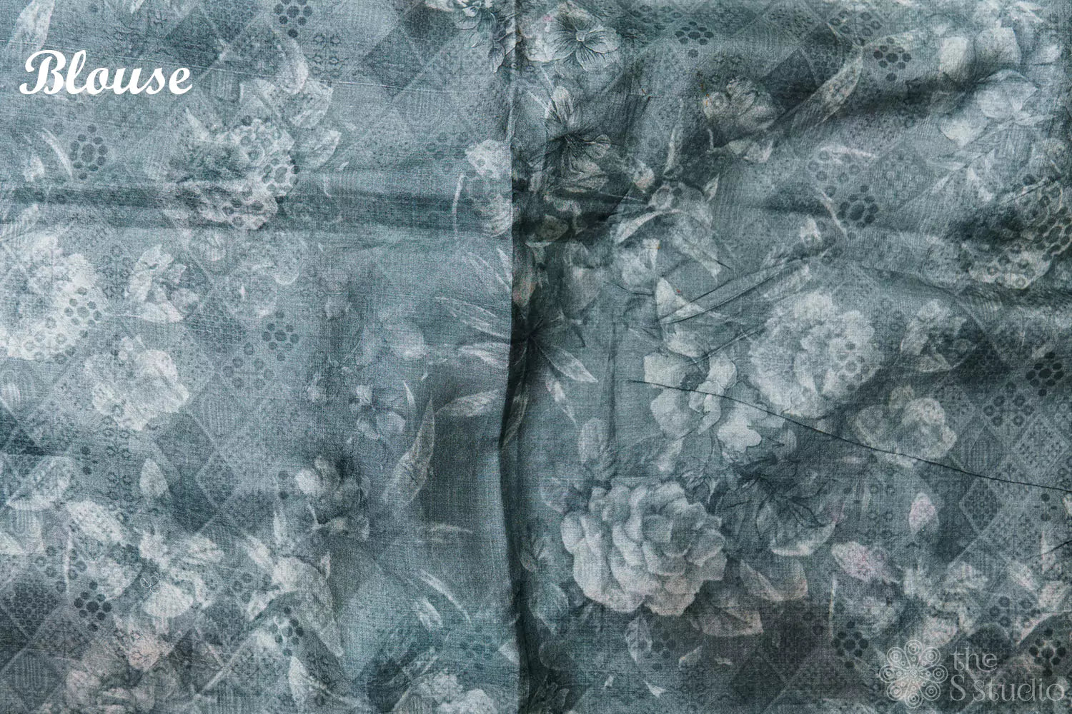 Light grey tussar silk saree with floral prints