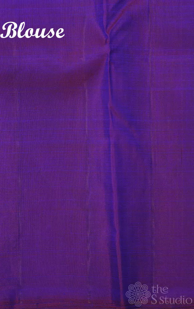 Mustard kanchipuram silk saree with purple temple border