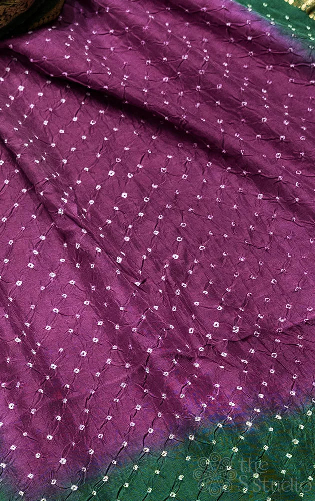 Violet Semi silk hand knotted bandhani saree with zari border