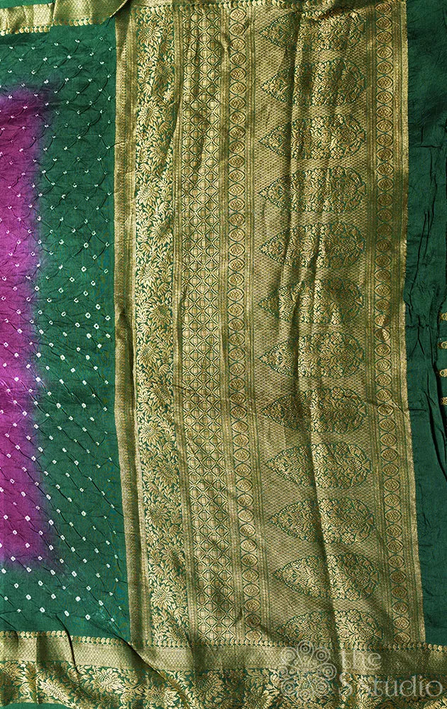 Violet Semi silk hand knotted bandhani saree with zari border