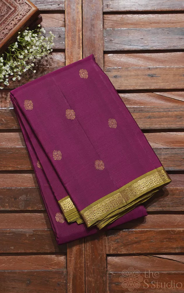 Burgundy colour kanjivaram silk saree with small border