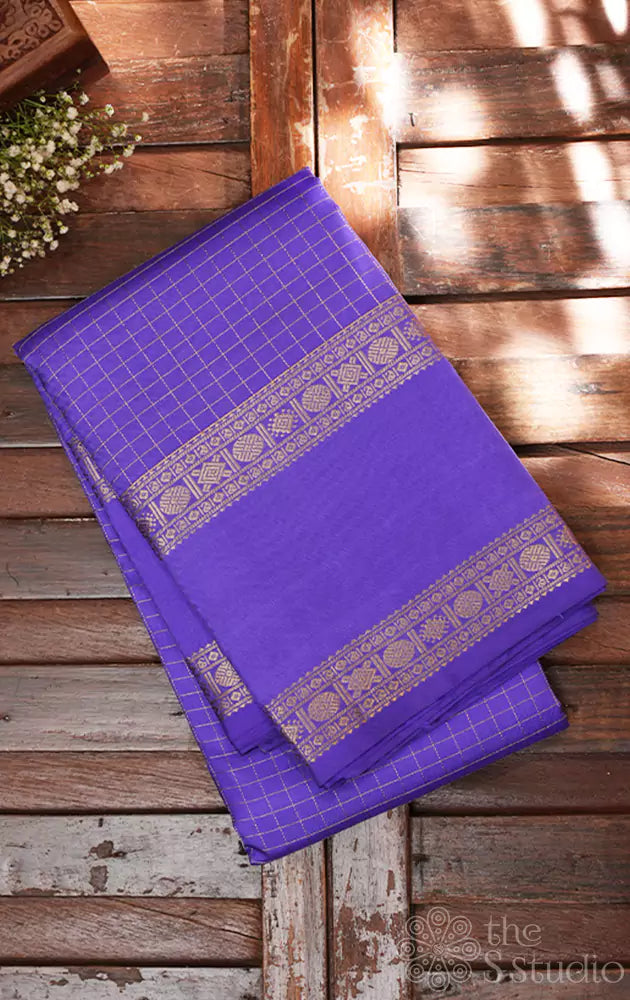 Powder blue kanchipuram silk saree with zari vertical lines and grey border