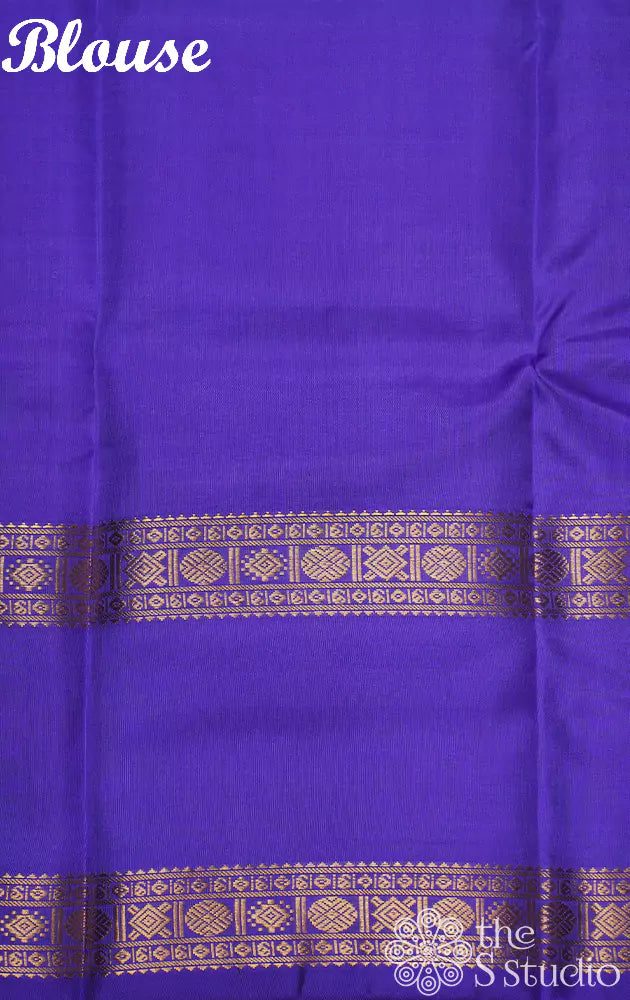 Dark lavendar kanchi silk saree with checks and parrot pallu