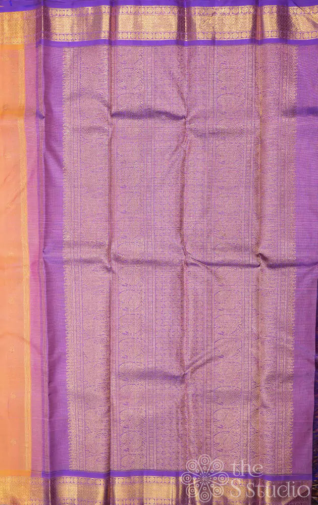 Peach vaira oosi kanjivaram saree with purple pallu