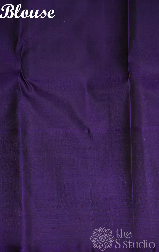 Sea green kanchi silk saree with violet border