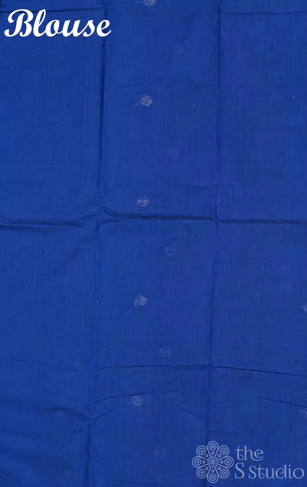 Navy blue Kanchi cotton saree with a magenta border woven in zari