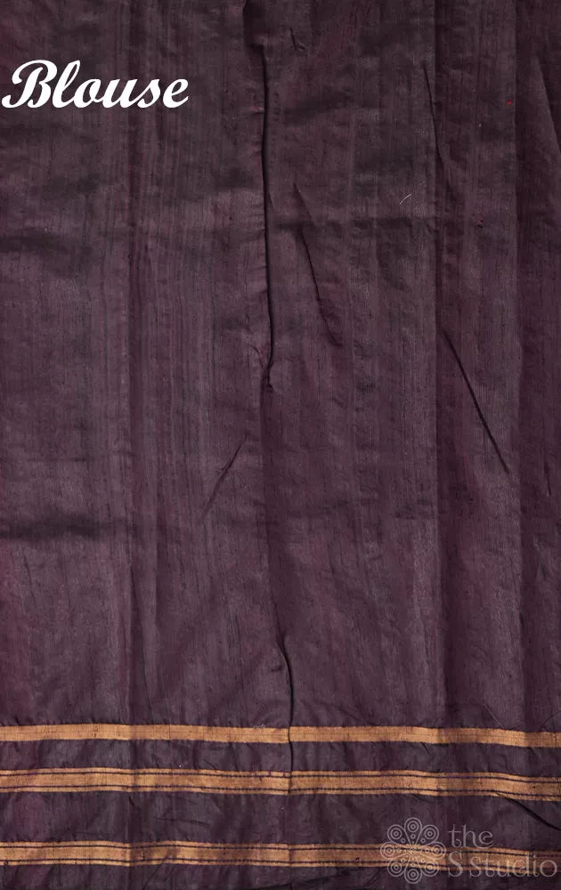 Maroon raw silk saree with dark brown colour border