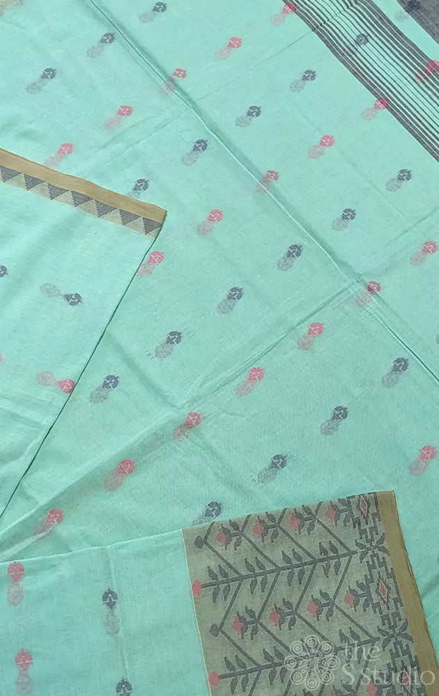 Light green bengal cotton saree with long border