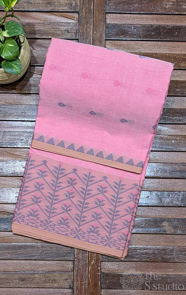Pink bengal cotton saree with small buttas 
