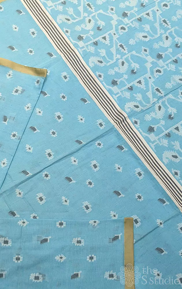 Light blue bengal cotton saree with petite border