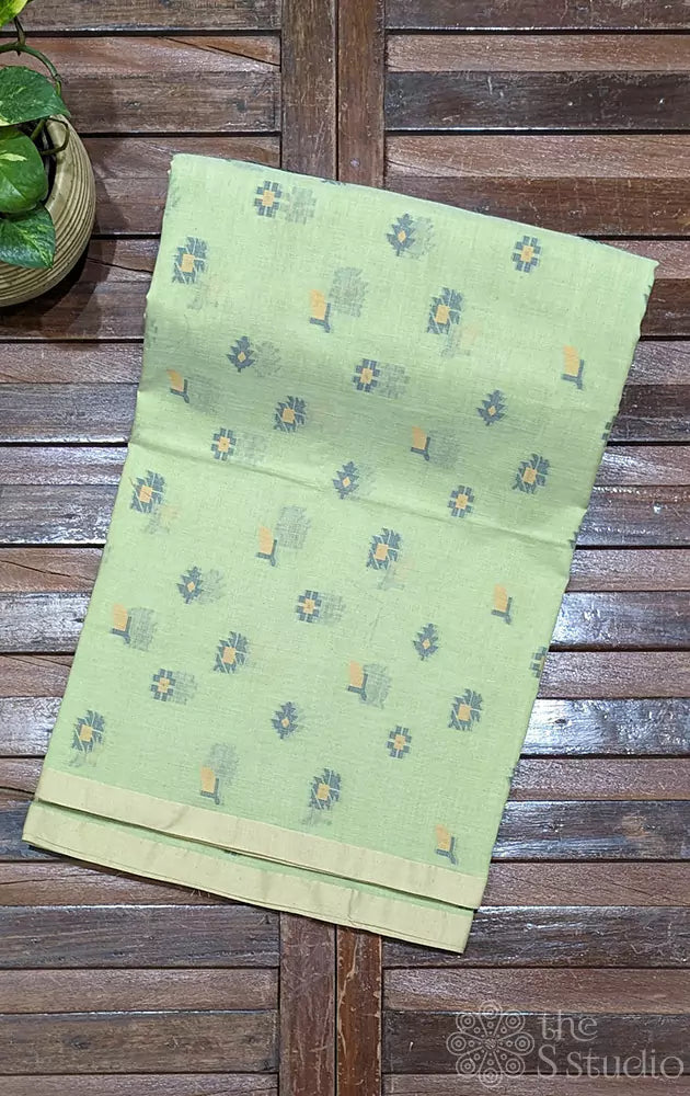 Pista gree bengal cotton saree with beige small border