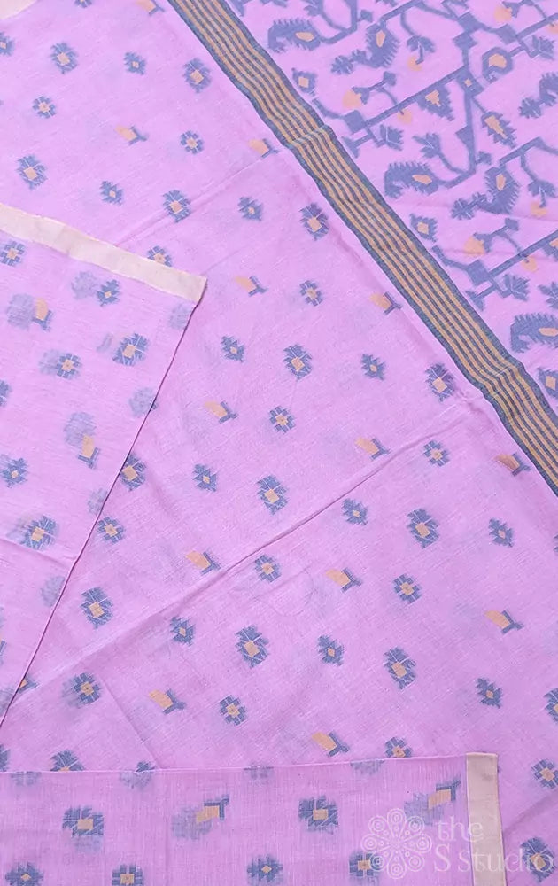 Pink bengal cotton saree with petite border
