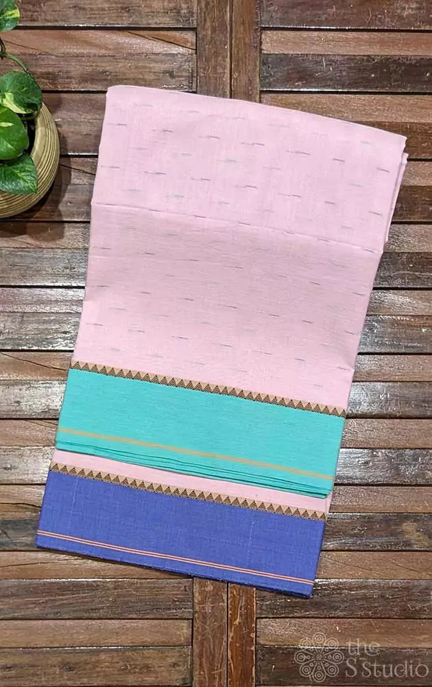 Light pink bengal cotton saree with ganga jamuna border