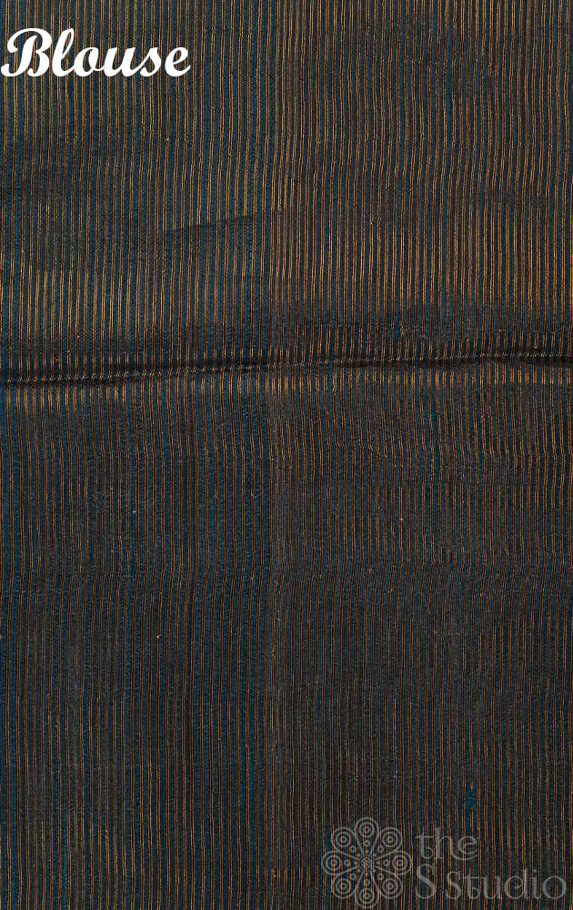 Ocean blue handloom raw silk saree featuring temple zari border