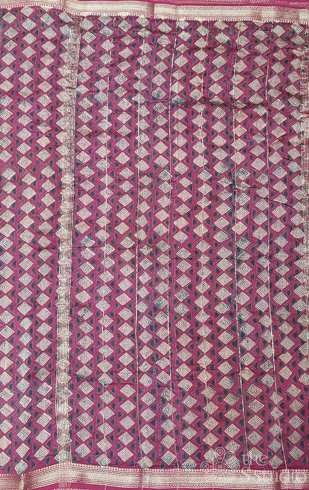 Magenta maheshwari cotton silk saree with floral prints