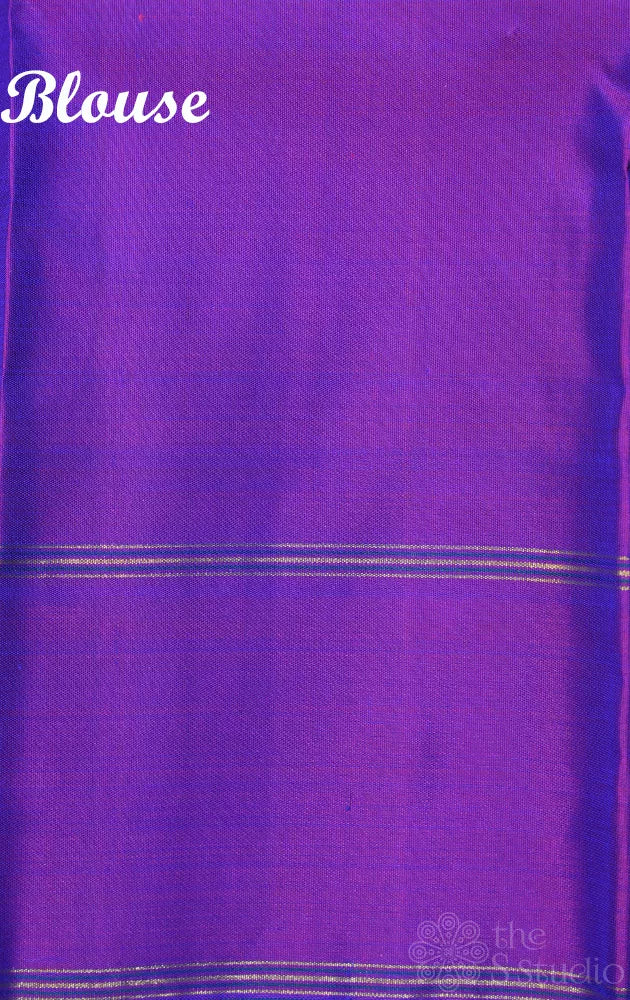 Peacock blue kanchipuram silk saree with temple border