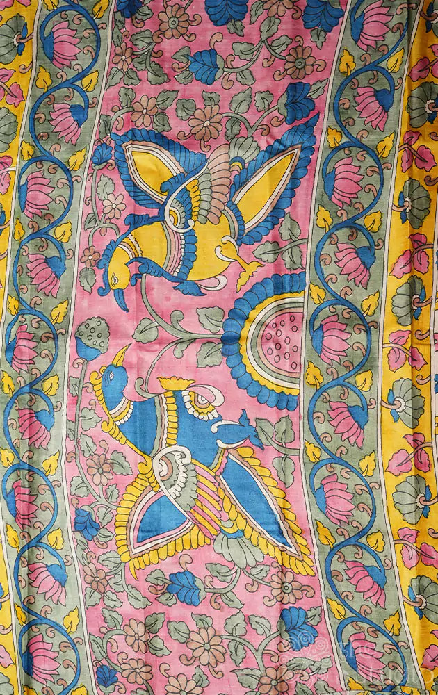 Blue tussar silk saree with hand painted pallu and blouse