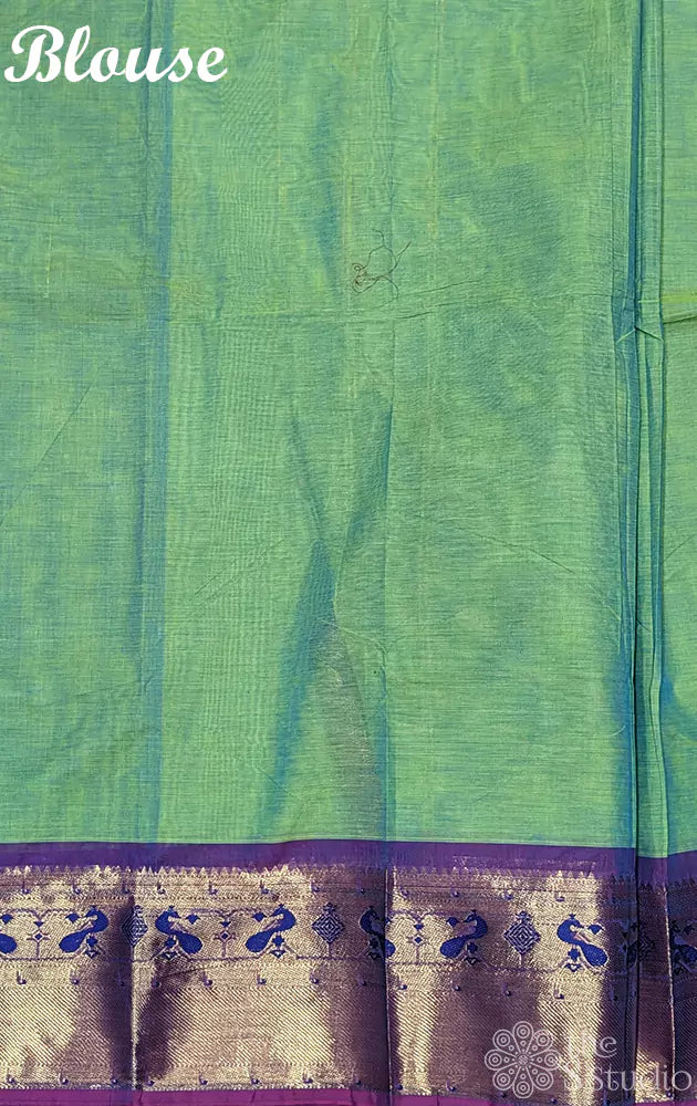 Light green kanchi cotton saree with paithani style border