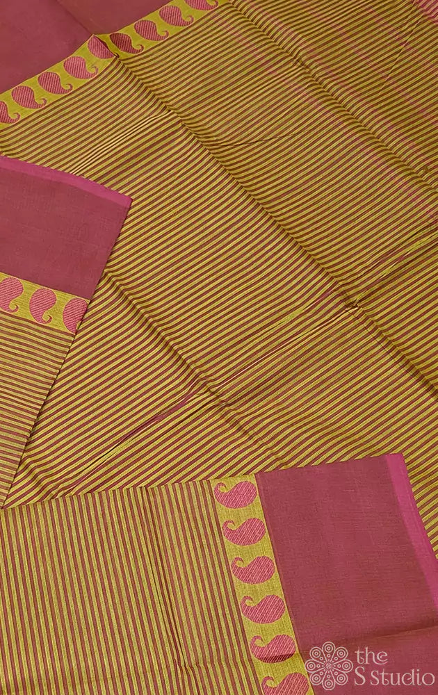 Mustard and magenta casual wear kanchi cotton saree