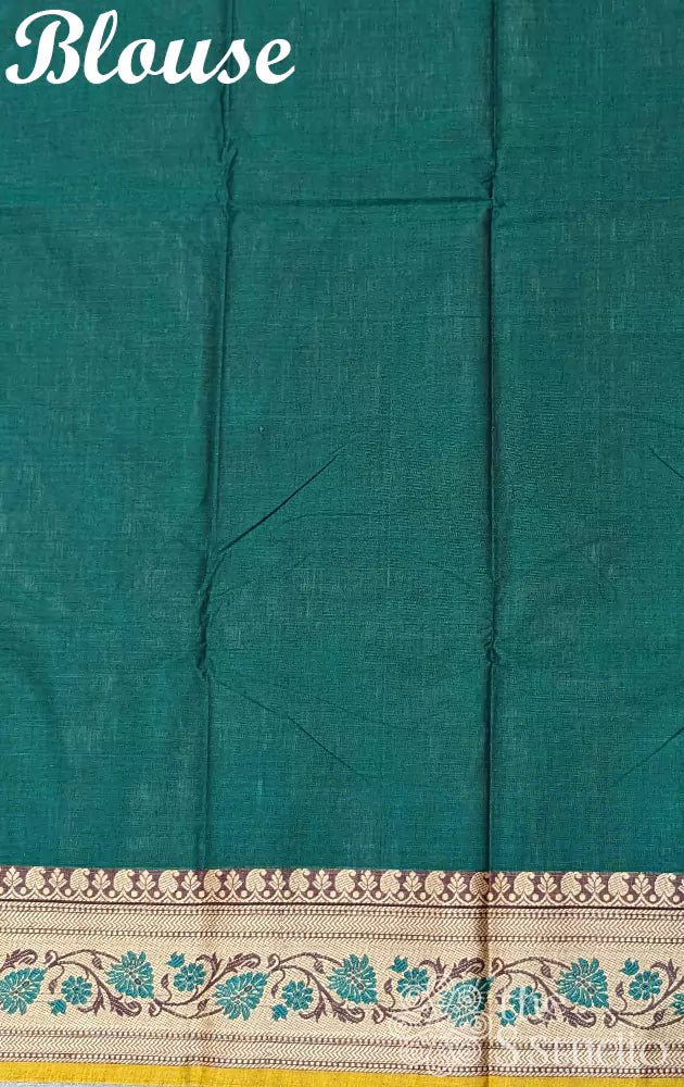 Dark green kanchi cotton saree with  mustard border
