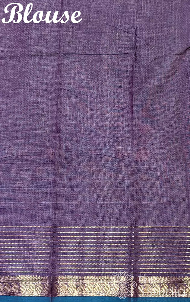 Purple Kanchi cotton saree with zari lines along the border