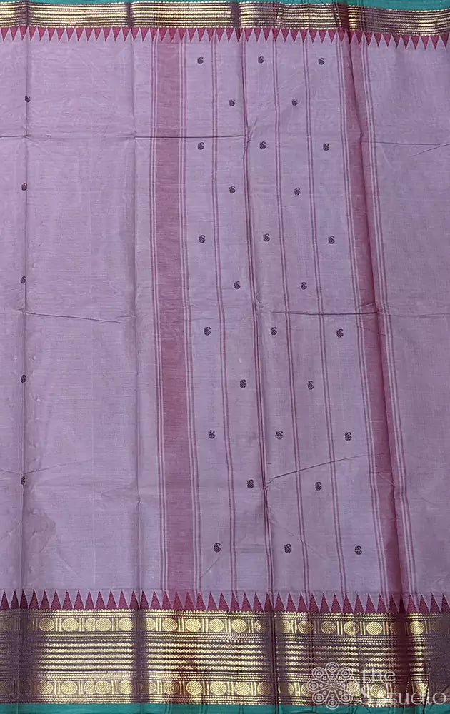 Onion pink kanchi cotton saree with zari work border