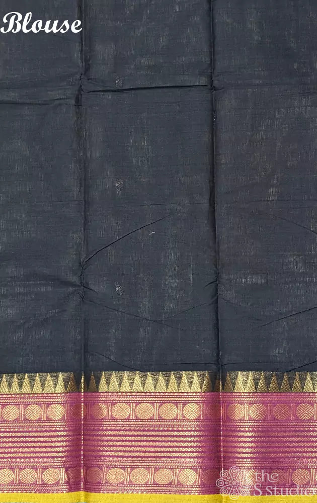 Black kanchi cotton saree with maroon zari border