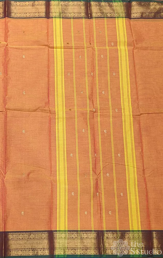 Mango yellow kanchi cotton saree with zari border