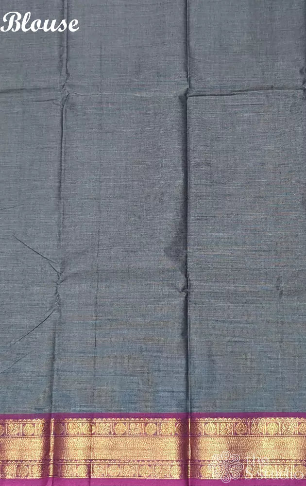Grey Kanchi cotton saree with magenta zari border