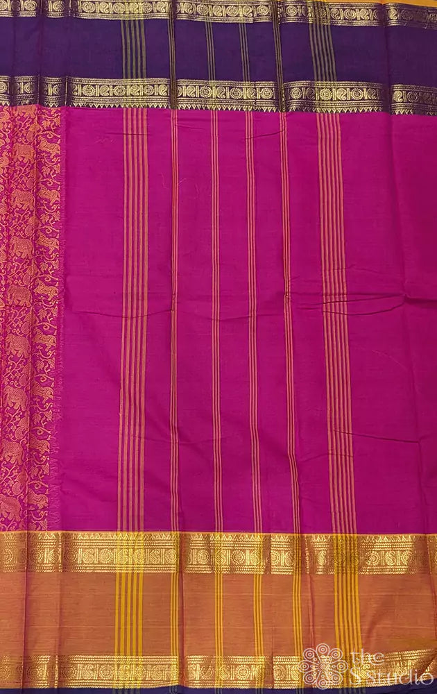 Reddish pink vanasingaram kanchi cotton saree with ganga jamuna border