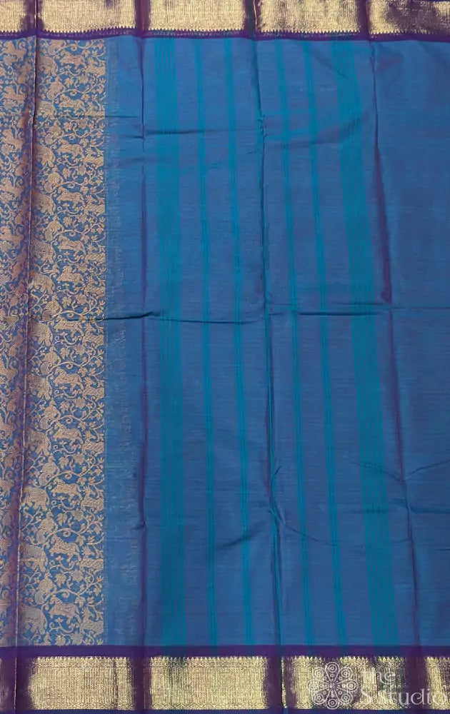 Peacock blue  vanasingaram kanchi cotton saree with zari border