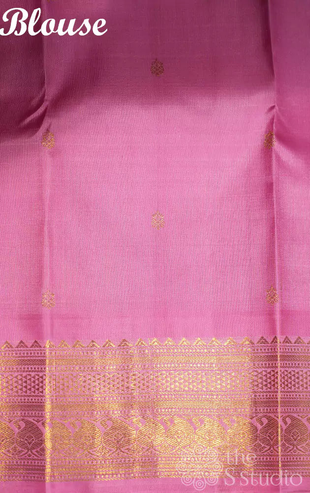 Red kanchipuram silk saree with pink border